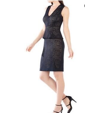 BCBGMaxAzria Juliene Black Lace Peplum Sleeveless Dress, size L
